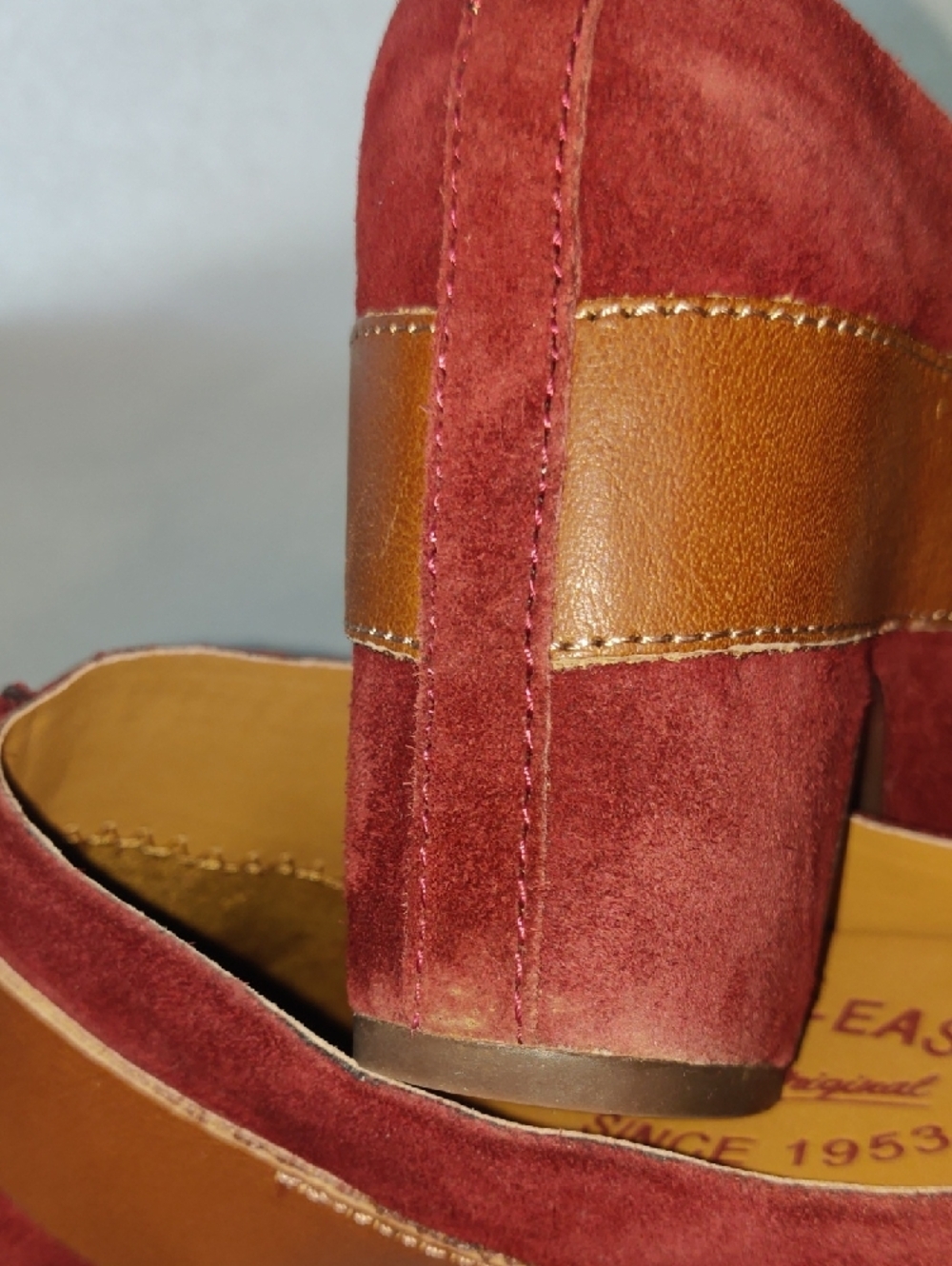 Kork-Ease Women's Burgundy Suede Clog with Tan Leather Strap Size 7 - Picture 12 of 12